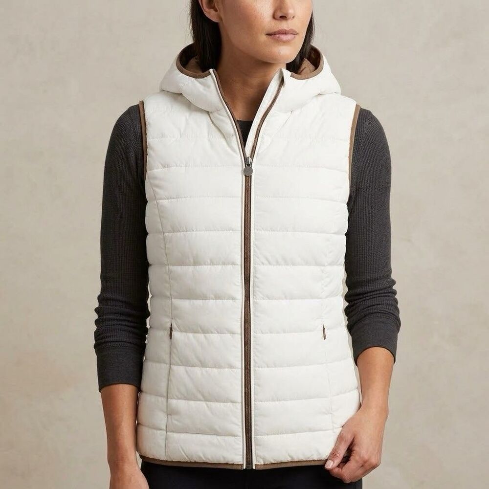 Olivia Miller Vest Lined Hooded Junior's Large White Quilted Padded Zipper Front